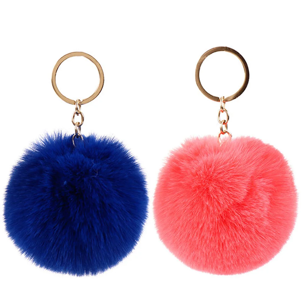 NJN Wholesale Furry Puff Ball Faux Rabbit Pink Fur Ball 8MM Pom Pom Keychain For Women And Girls