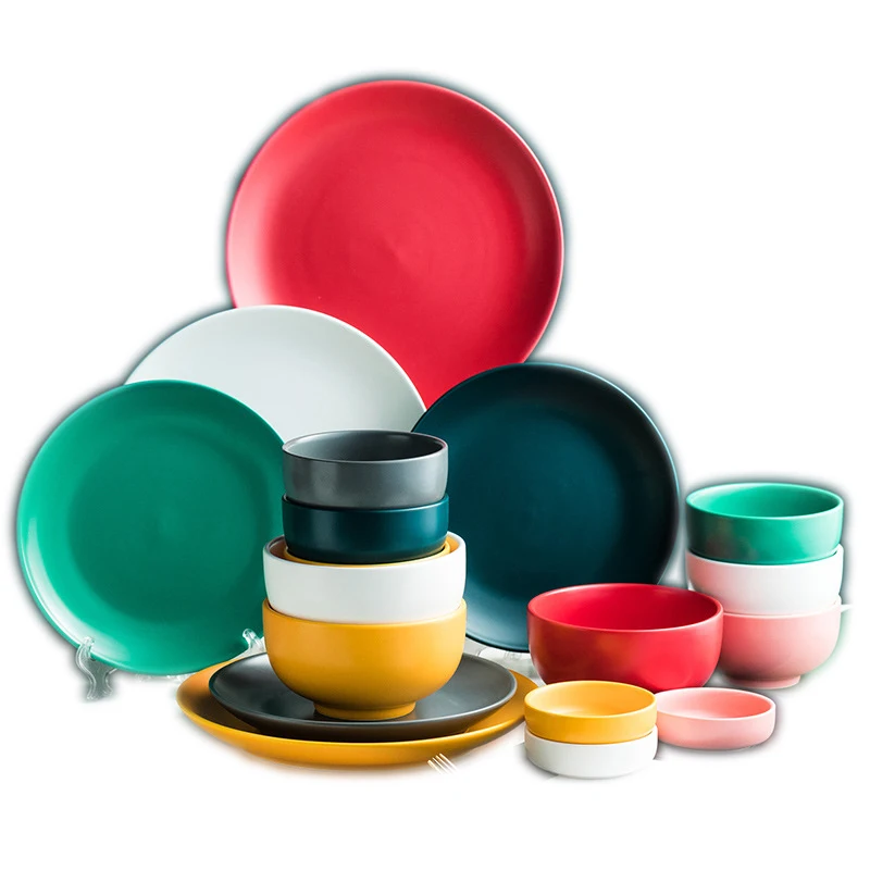  10.5inch nordic color glazed Customize Ceramic porcelain stoneware crockery Piatti Plates and Bowls Dinner Set