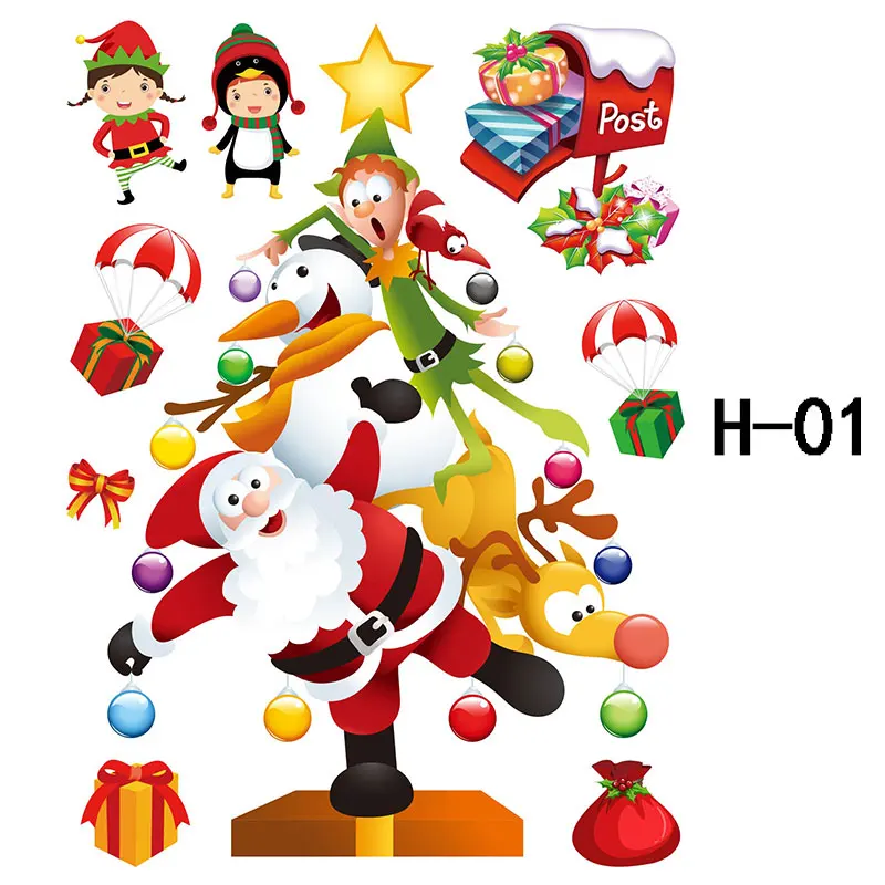 
Static clings printed window clings pvc sticker Waterproof Christmas Static Sticker Christmas Wall Home Room Decoration 