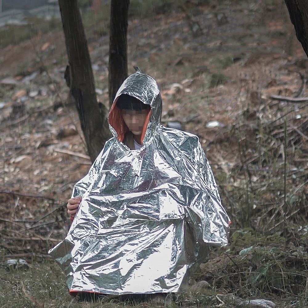 Long riding bicycle thickened reflection windproof emergency hiking multifunctional raincoat Outdoor portable emergency raincoat