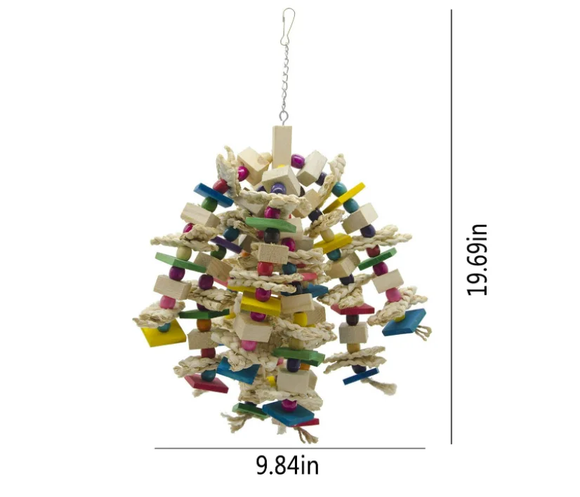 Natural Wooden Blocks Bird Chewing Toy Parrot Cage Bite Toy African Grey Cockatoos Bird Toy