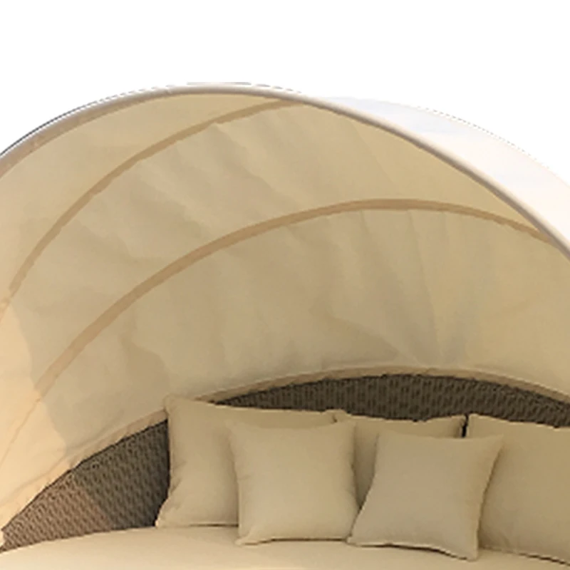 High End Waterproof Outdoor Rattan Furniture Lounge Chaise Sunbed Canopy Bed Round Sun Lounger Terrace Day Bed