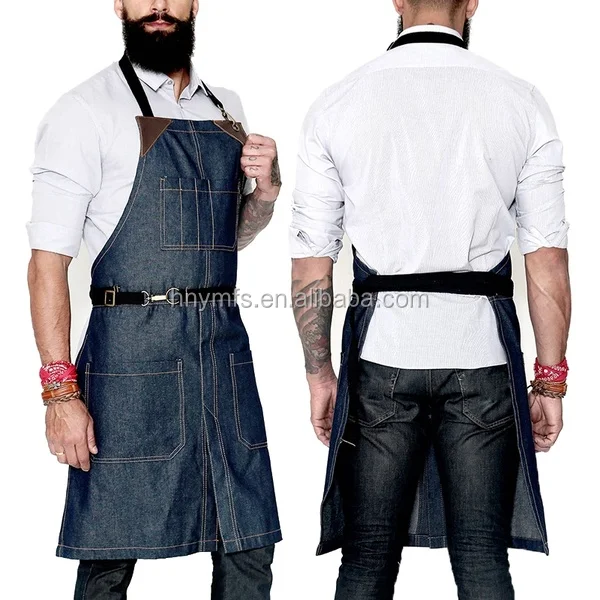 New Material fireproof fabric BBQ Grill black Aprons  With Pockets  Custom Made Size And Logo