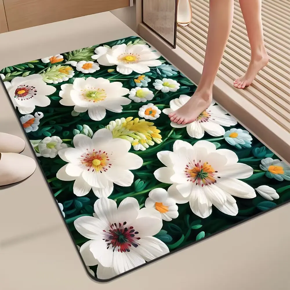 CF custom 3D flower rubber quick dry non anti slip absorbent diatomite bathmate floor mat bathroom shower bath rug mats