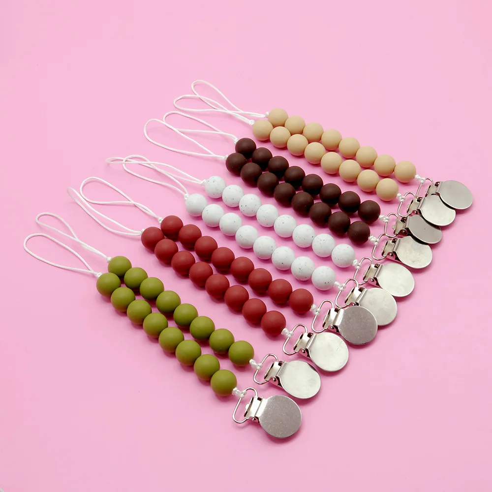 Wholesale Chewable Beaded Holder Wooden Dummy Baby Silicone Soother Chain Pacifier Clip