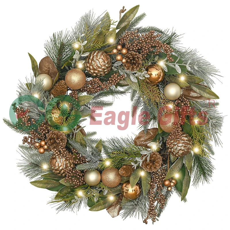 EAGLEGIFTS Simulation Flower Plants Garland Wire Mesh Ribbon Artificial Wreath for Christmas Thanksgiving Door Decoration