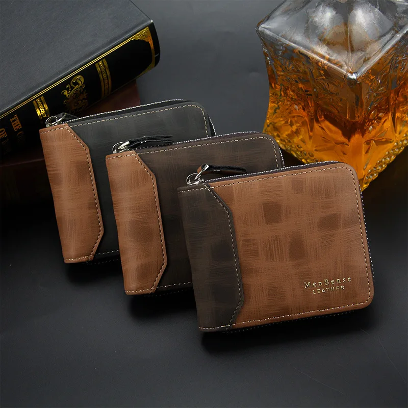 Wholesale Leisure Man Purse Luxury Design Zipper Short pu Leather Male Coin Money Men Wallet
