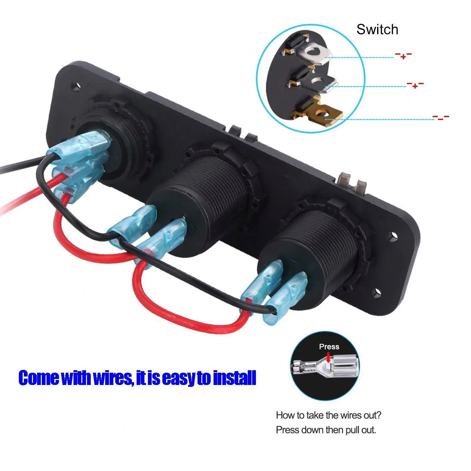 USB Socket PanRuised with Car QC3.0 USB Cigarette Lighter Socket LED Digital Voltmeter Toggle Switch ON/OFF for 12V/24V Vehicles