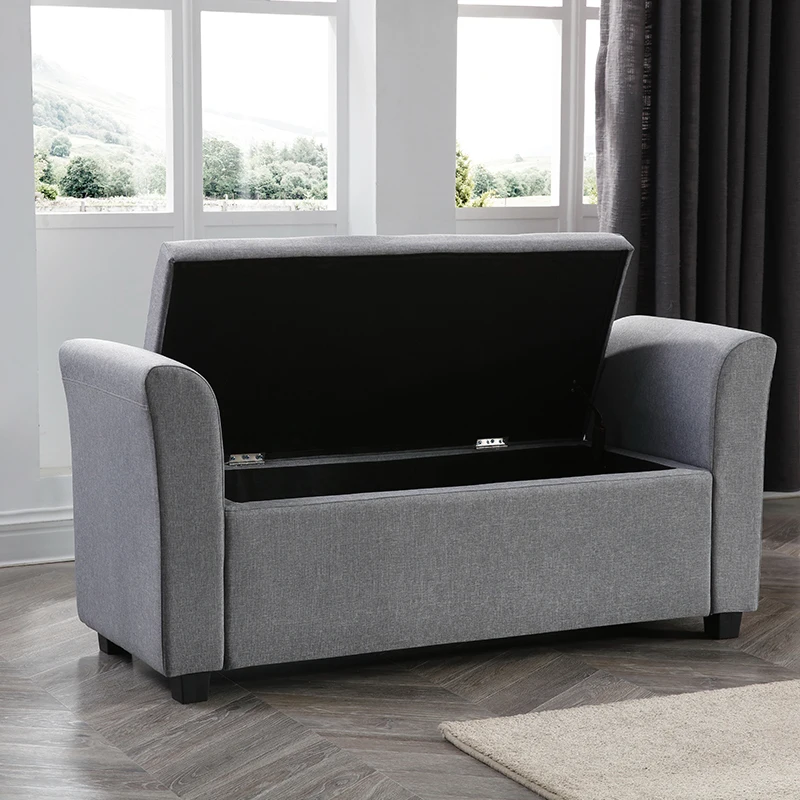 Reatai European Style Large Bedroom Furniture Fabric Storage Bench Armchair Storage Ottoman Bench with Storage