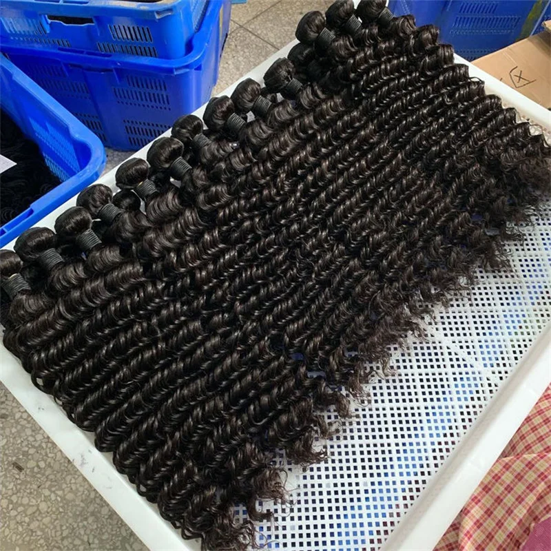 Free sample raw brazilian deep wave bundles 100 human hair extensions bundles with closure