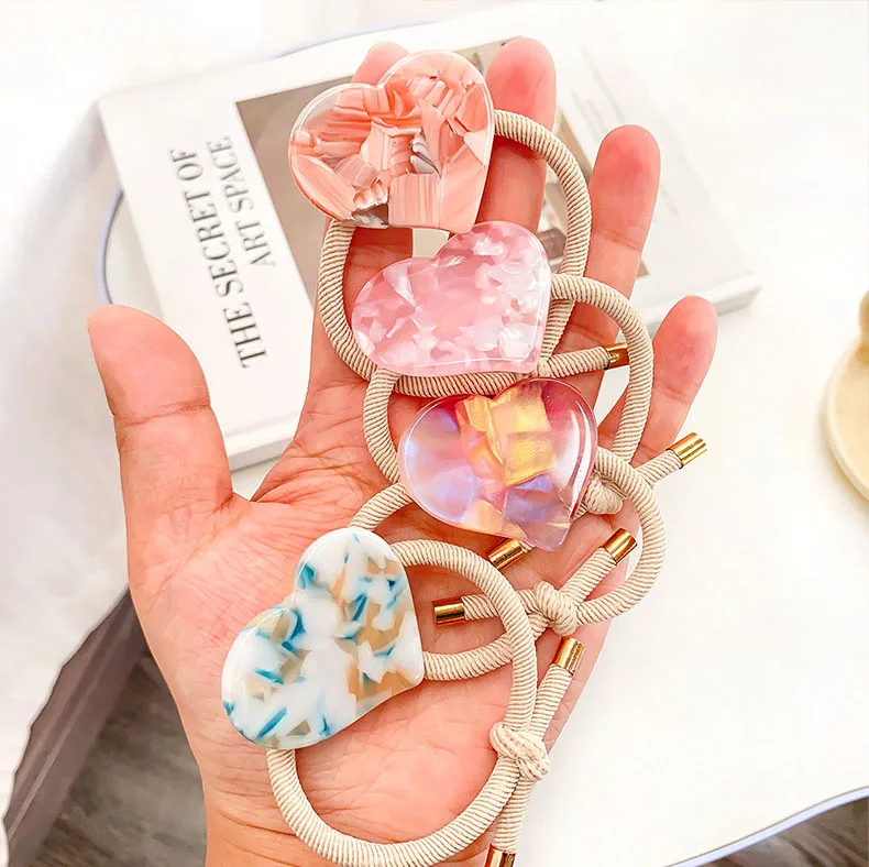 Hot Sale High Elastic  Acetate Heart Shape Hair Band Women Pony Tail Scrunchies Hair Bands For Ladies