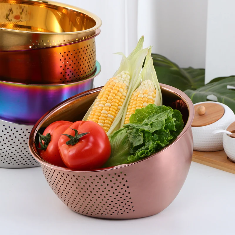 Kitchen Tool Metal Rice Washing Bowl Stainless Steel Washing Drain Basket for Fruit and Vegetable