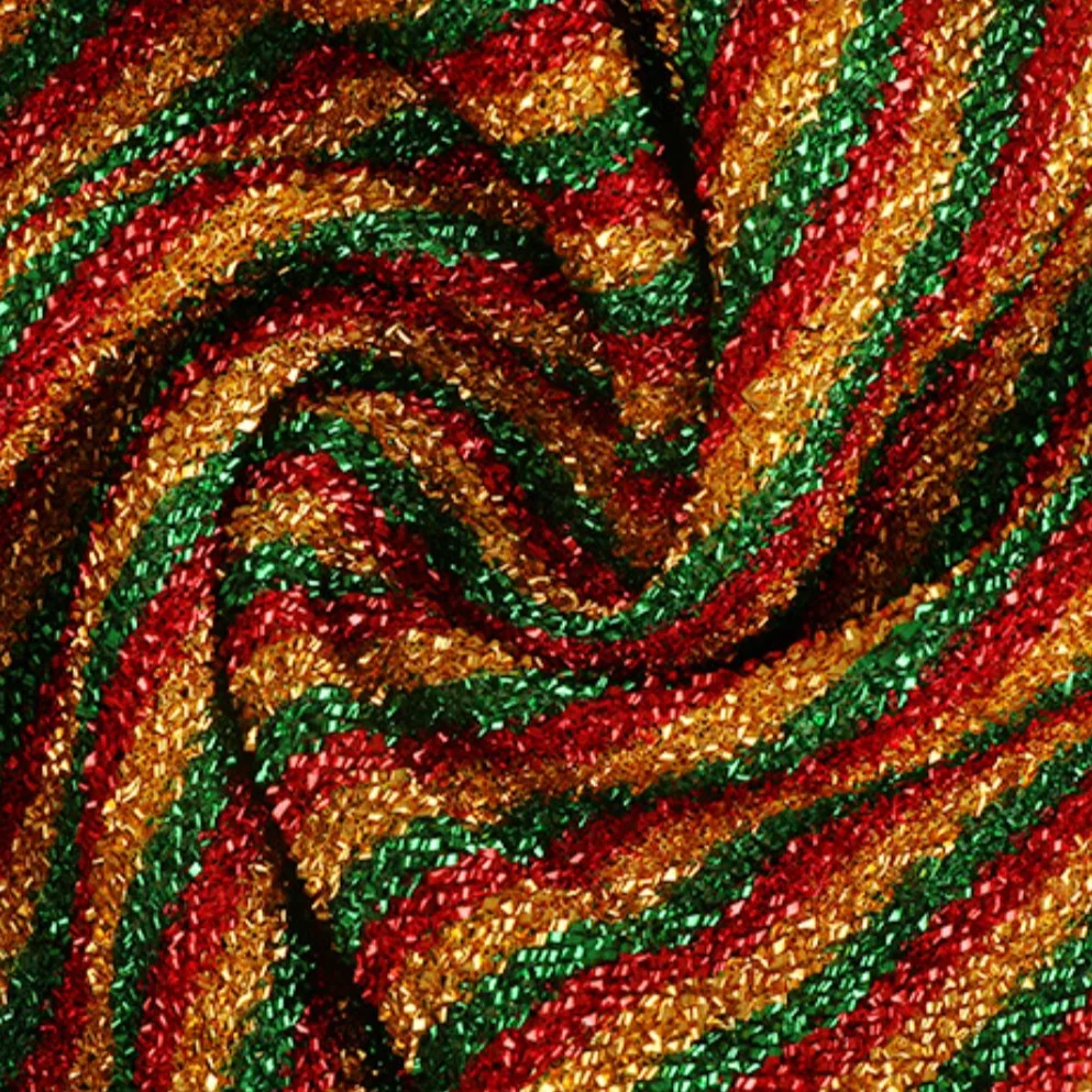 
Green and Red Stripe Metallic Knitted Fabric Glitter Christmas Fabric 