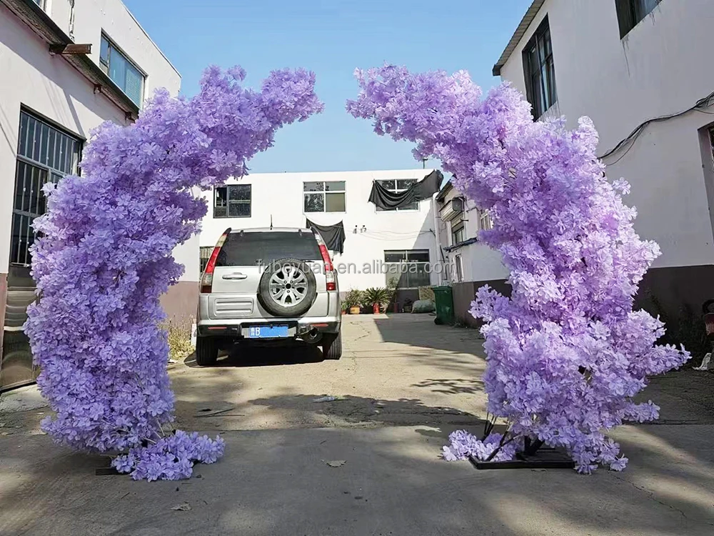 F36 Outdoor restaurant stage back drop fake sakura flower trees plant artificial white wedding faux cherry blossom arch for sale