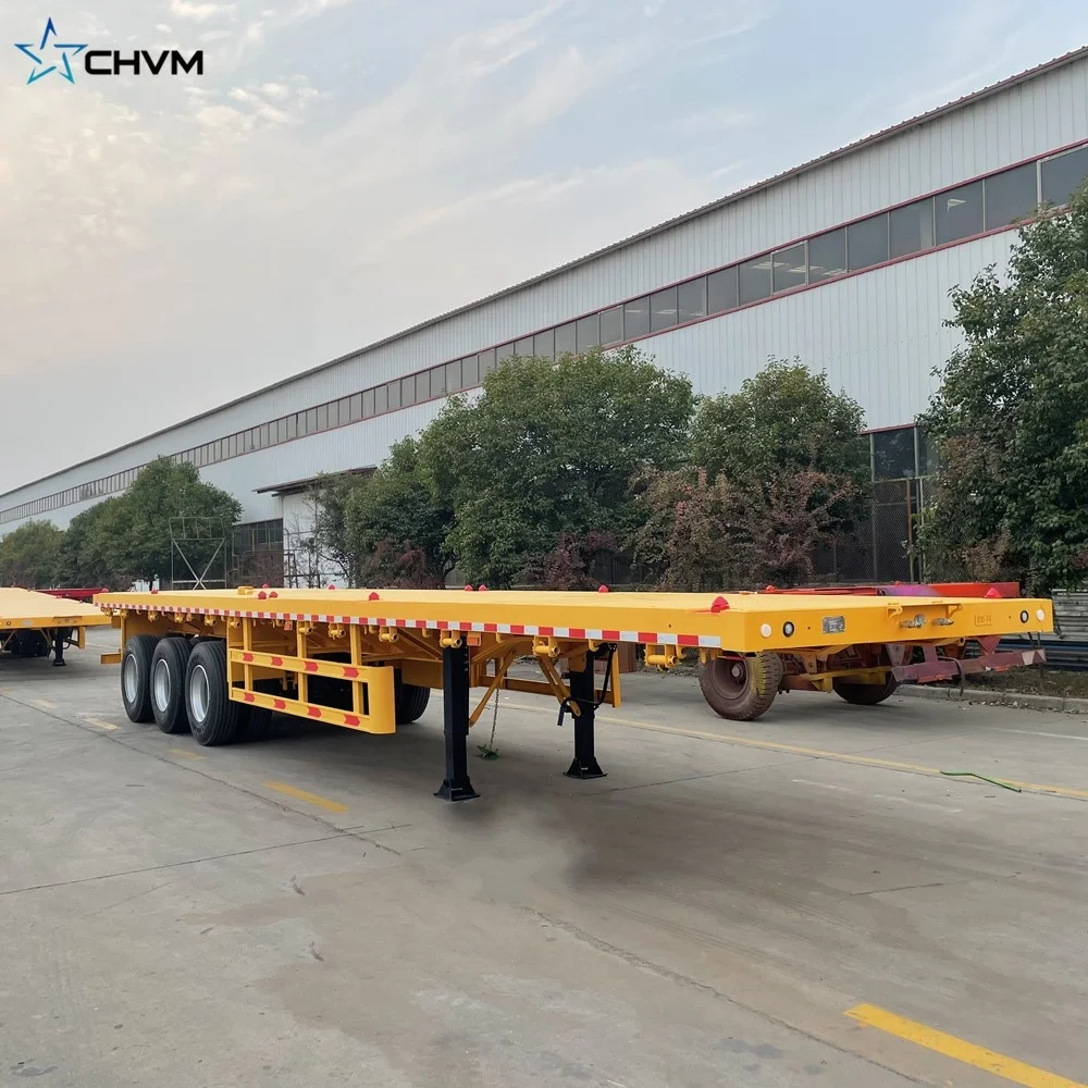 Flatbed Truck Trailer 50 Tons 40ft Flatbed Truck Trailers Skeleton Cargo 20ft Container Trailer For Sale