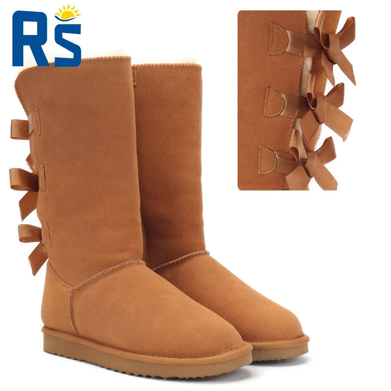 Wholesale fashion winter warm faux fur covered bows sheepskin ladies kids women winter snow ribbon headband and boots shoes set