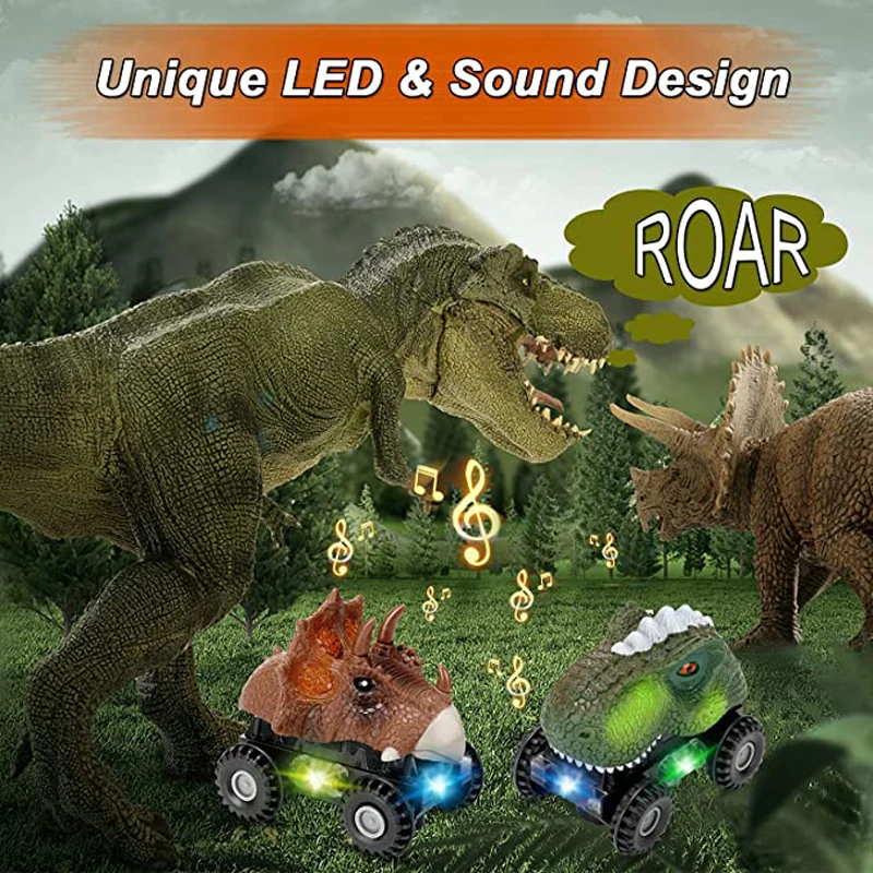 Лидер продаж 2023 автомобили-Динозавры электронная музыкальная машинка с подсветкой детский автомобиль автоматическим изменением направления грузовик динозавра игрушки