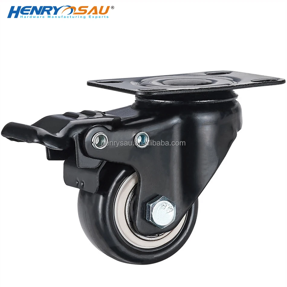 Plant Price Durable No Noise Universal 1.5/2/3 Inch Black PVC Swivel Light Duty Industrial Furniture Caster Wheels with 2 Brakes