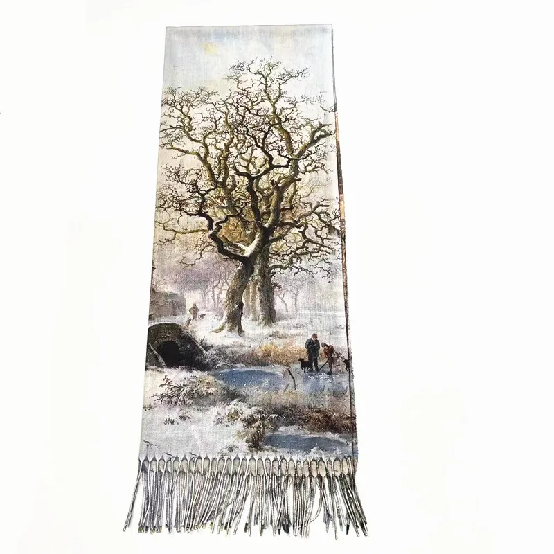 customized  winter warm double sides print cheap digital print mens designer pashmina scarf painting cashmere