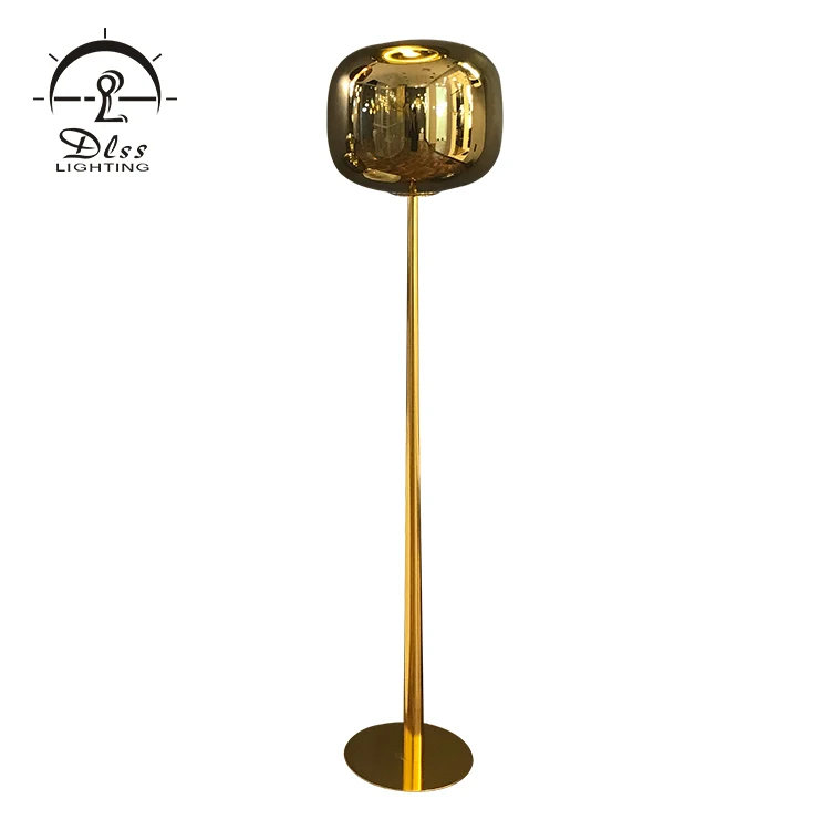 Modern classic hotel project standing long gold iron glass LED floor lamp