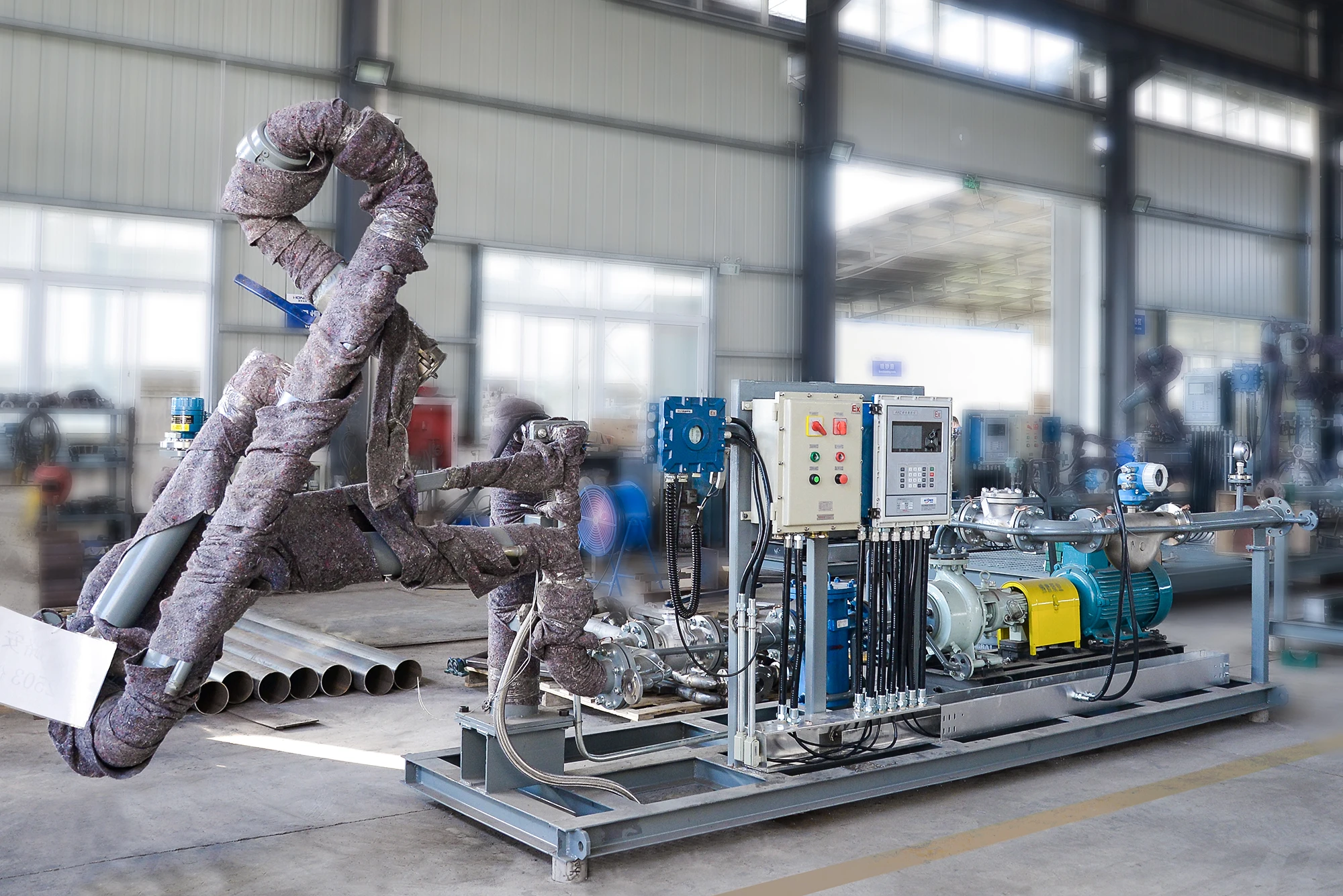 SS316 steel skid-mounted filling platform solution with loading arm pump batch controller flowmeter valve for Olefin Methanol