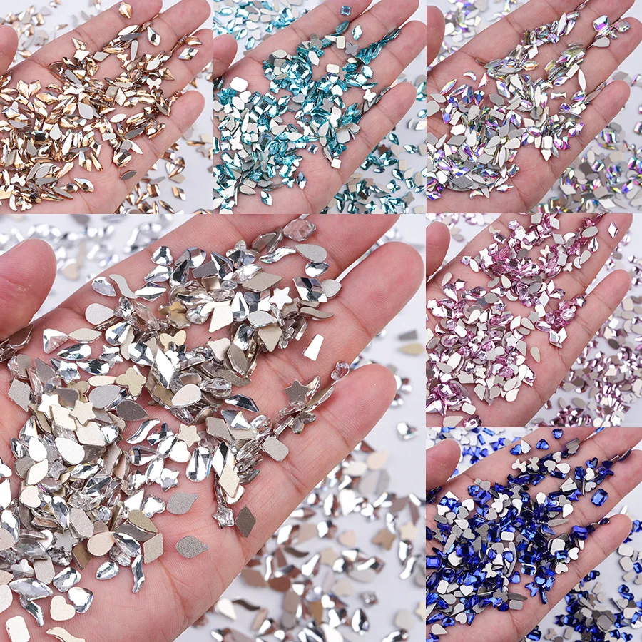 Bling Fancy Mixed Designs Strass Rhinestones Golden Champagne Crystal Aurora Flat Back Crystal Ab Pixie Nail Art Rhinestones