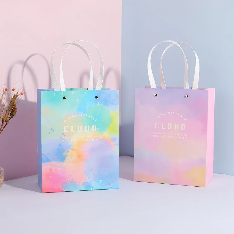 Custom Marble Gift Paper Bag Laminated Luxury Boutique Printed Logo Packaging Gift Craft Shopping Paper Bag With Ribbon Handles