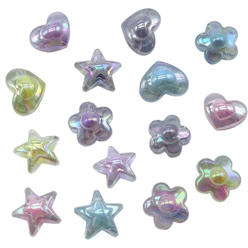 Acrylic Candy Flower Heart Star Beads Shiny AB Color For Jewelry Making Handmade Hair Ring Gifts KidToys Keychain