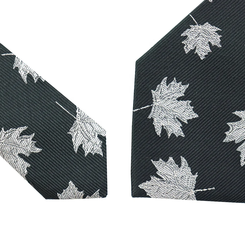 China Supplier Wholesale Customized Mens Necktie Falling White Maple Leaf Dark Green Jacquard Twill Men Custom Silk Tie Woven