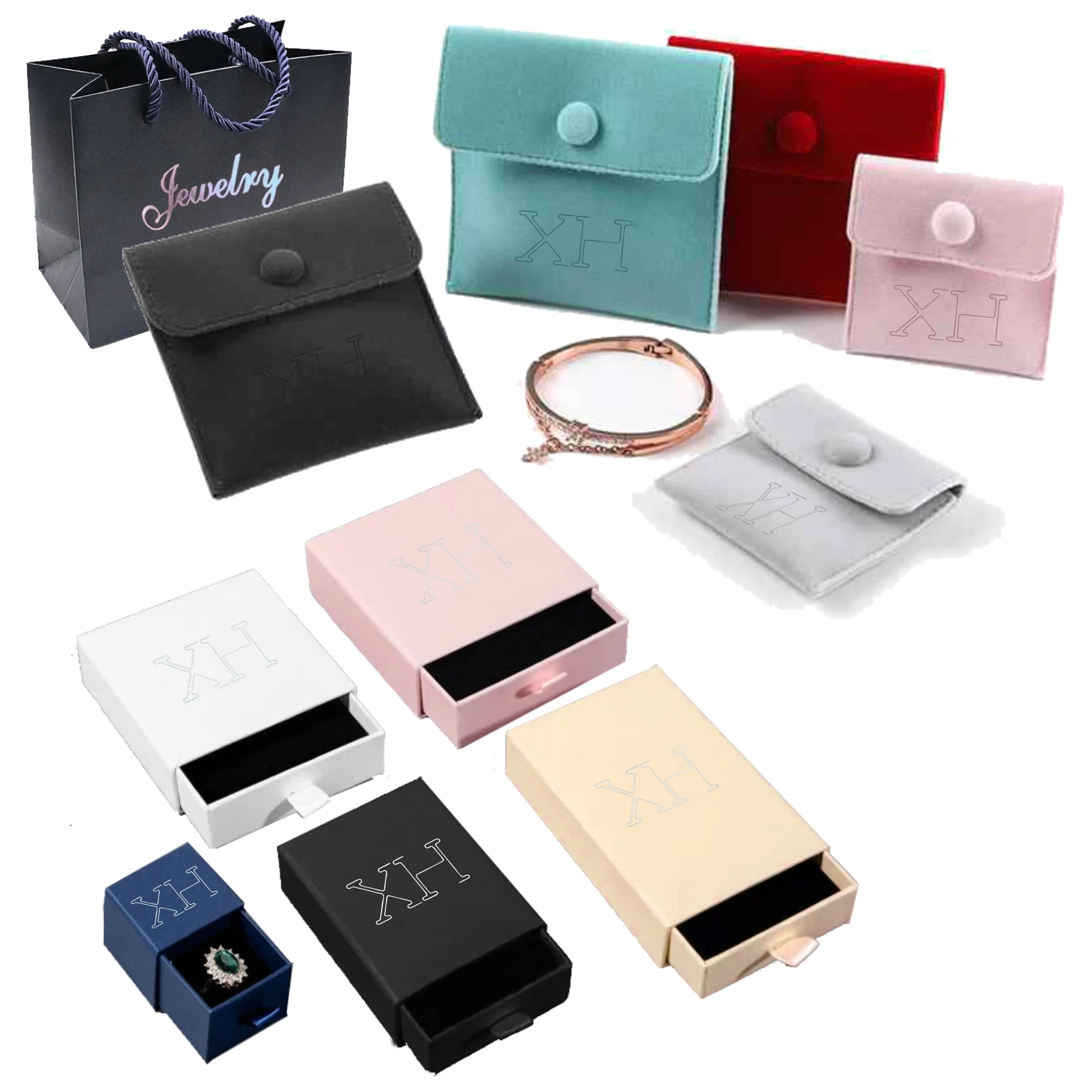 Customized Ivory Bracelet Velvet Gift Packaging Bag Jewelry Pouch With Logo For Bangle Earrings Necklace