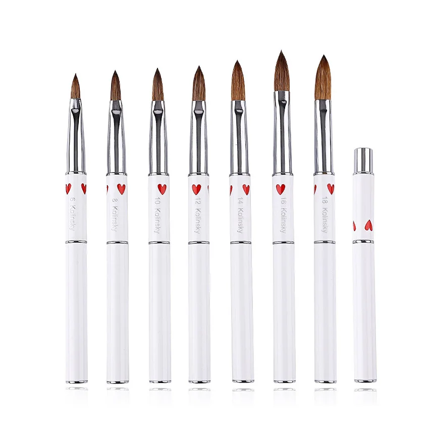 High Quality Nail Flat Oval 100% Kolinsky Hair Custom White Acrylic Nail Brush For Acrylic Ppplication