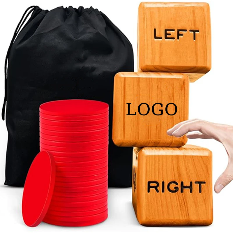 Giant Right Center Left Wood Yard Dice Game Indoor Outdoor Waterproof Jumbo Wooden Lawn Game Big Backyard Dice Game for Family