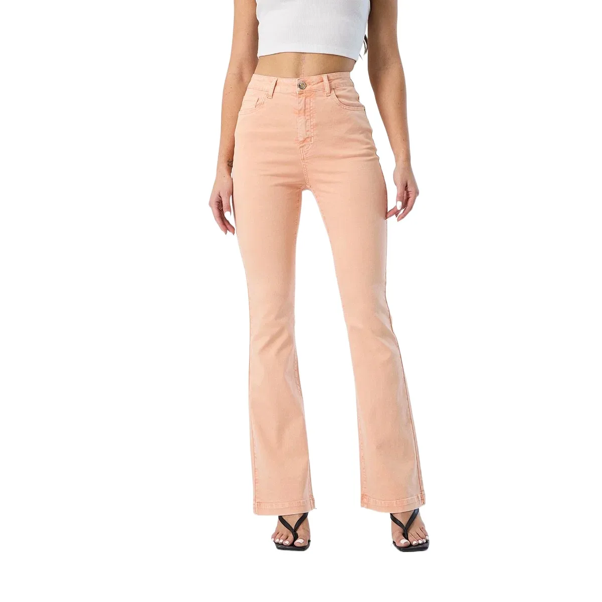 New Fashion Orange Colored High Waist Skinny Flare Jeans for Women Trendy Stretchy Wide Leg Pants Casual