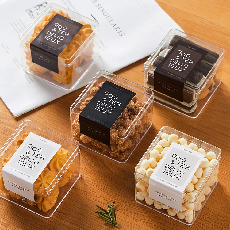 Custom Sticker LOGO Plastic Clear Box  Acrylic Display Box With Lid Dessert Box