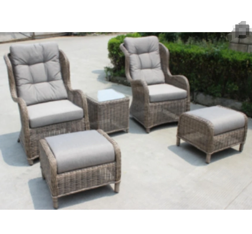 5-Piece Waterproof PE Wicker Material Patio Rattan Recliner Sofa Chair Set for Garden Outdoor Use with Stool
