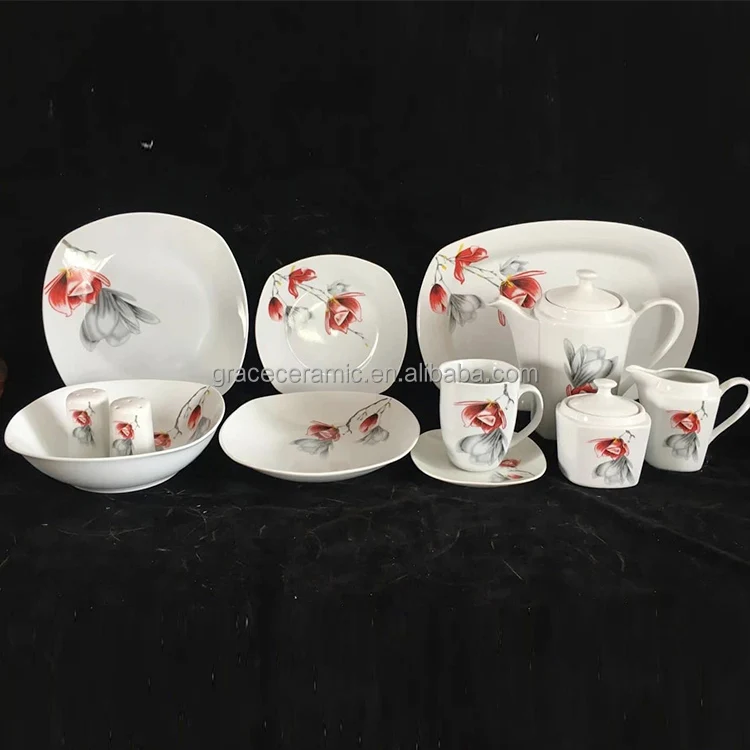 Wholesale ceramic tableware dinner set restaurant hotel home 58/66/120pcs custom made dinnerware sets luxury porcelain royal