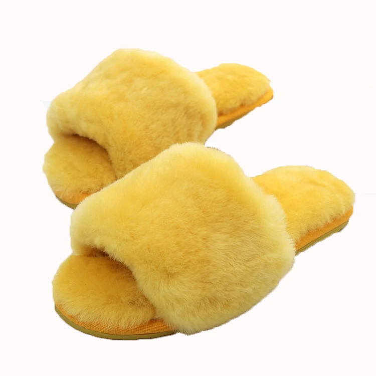 Зимние женские тапочки из овечьего меха, домашние тапочки с открытым носком