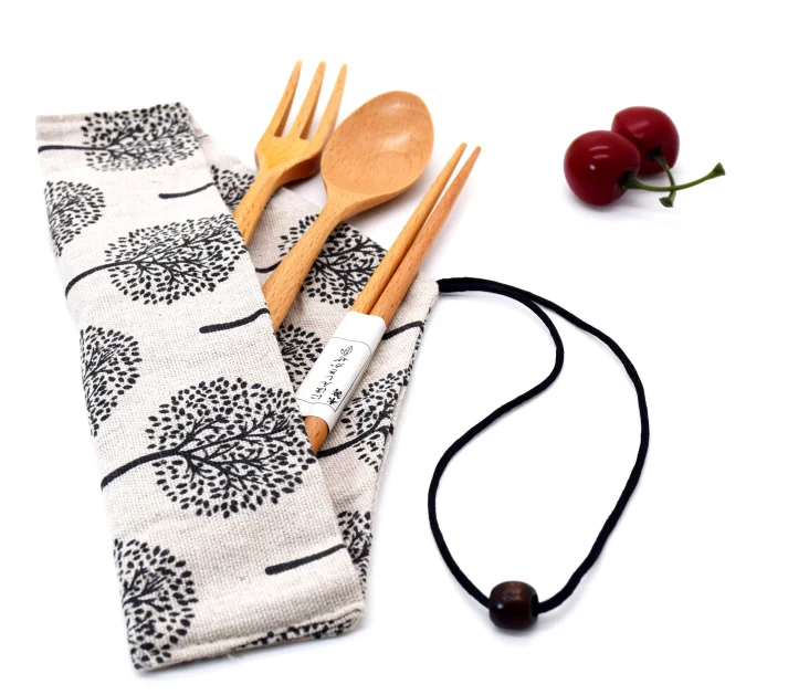 Japanese Design Natural Wooden Material Cutlery Set For Camping