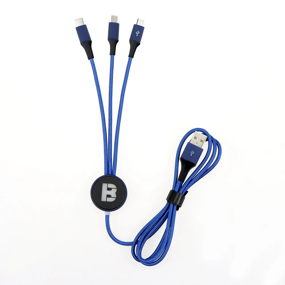 iStapromo Gifts Custom Led 3in1 Charging Cord 1M Glow Light LOGO Multi USB 3 in 1 Charging Cable High quality pure copper core