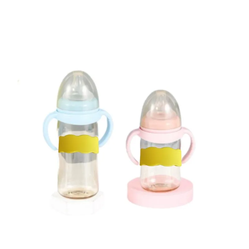 OEM Single Wave Yellow Silicone Elastic Water Bottles Band Baby Bottle Sippy Cup Labels Customized Baby Bottle Labels