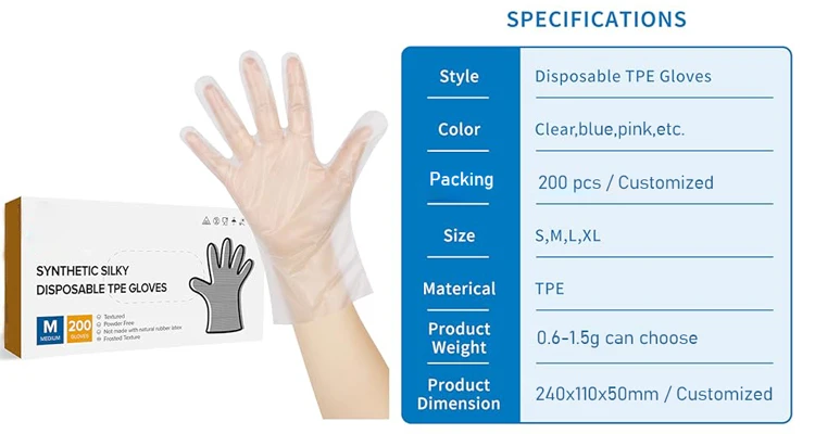 Factory Wholesale TPE HDPE PE Powder Free for Food Household Cleaning Plastic Disposable Vinyl Gloves