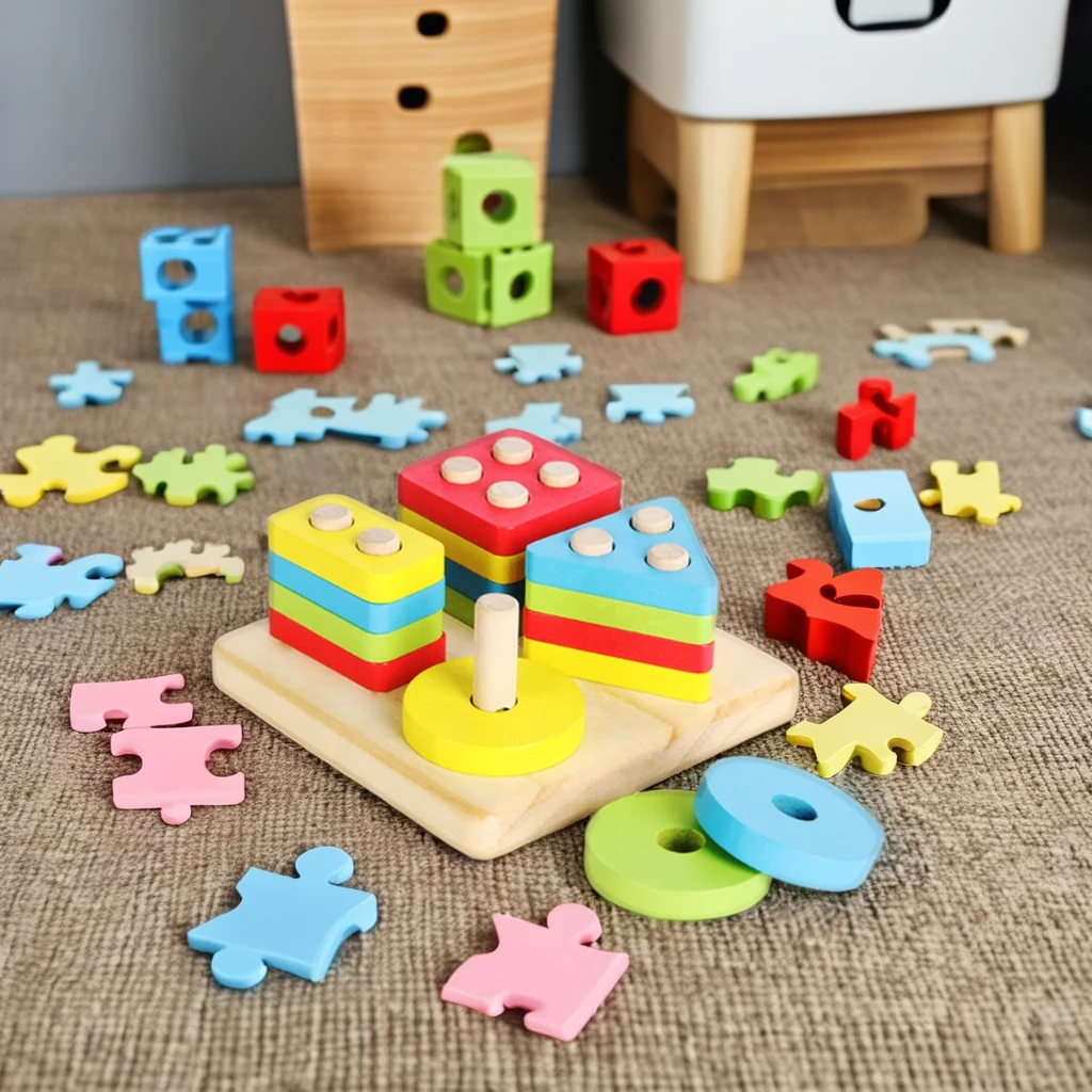 4 in 1 wooden building block toys Montessori geometric paired board early learning educational toys