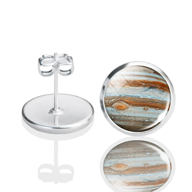 Full Moon Ear Studs Stainless Steel Silver Color New Glass Dome Cabochon Jewelry women men Fashion Space Stud Earrings