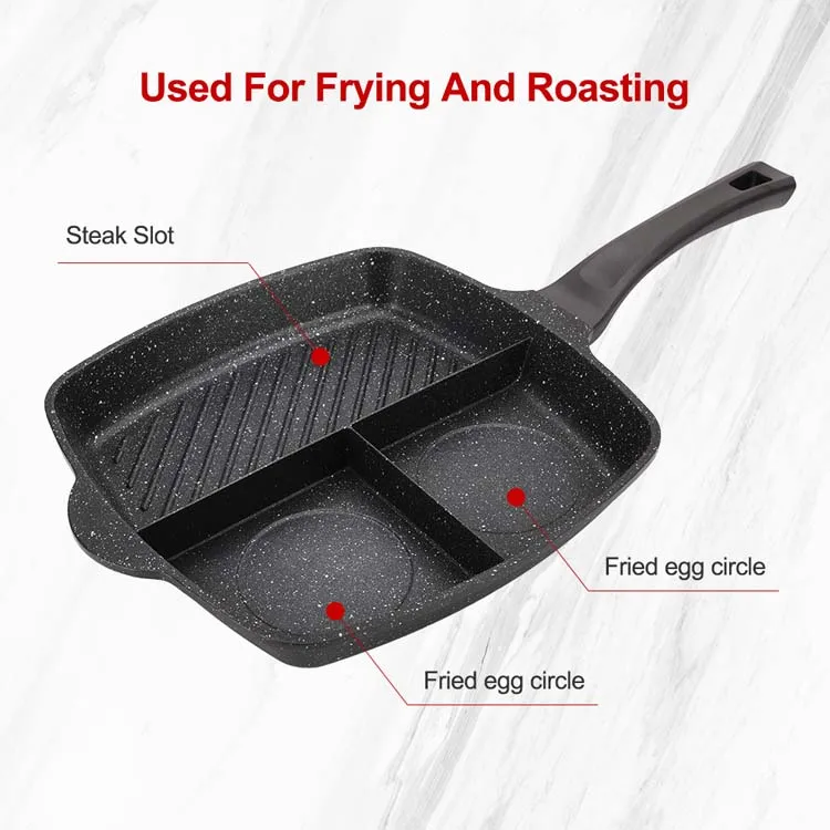 Joyway 3 in 1 section breakfast pan copper color with non stick coating 3-in-1 frying pan