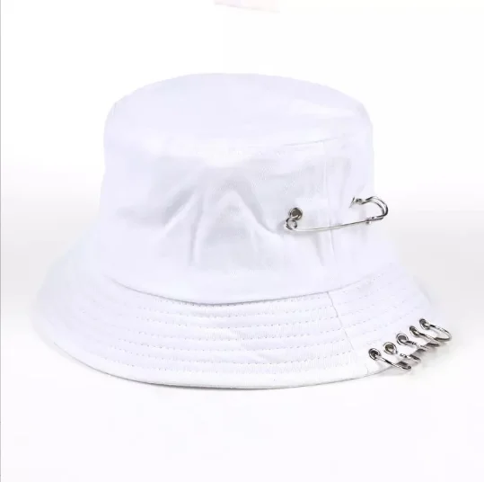 Summer White Metal Hoop Style Wholesale Reversible Washed Cotton Bucket Hat Custom Embroidery Bucket Hat