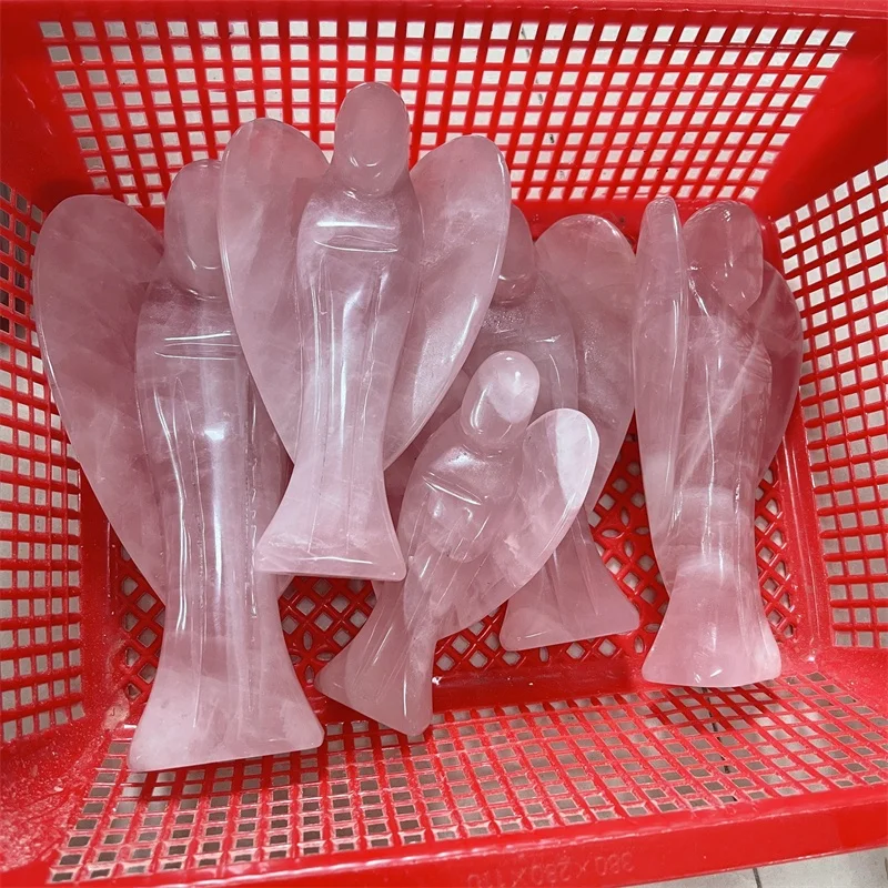 natural crystal gemstone carving angel rose quartz figurines angel for decoration