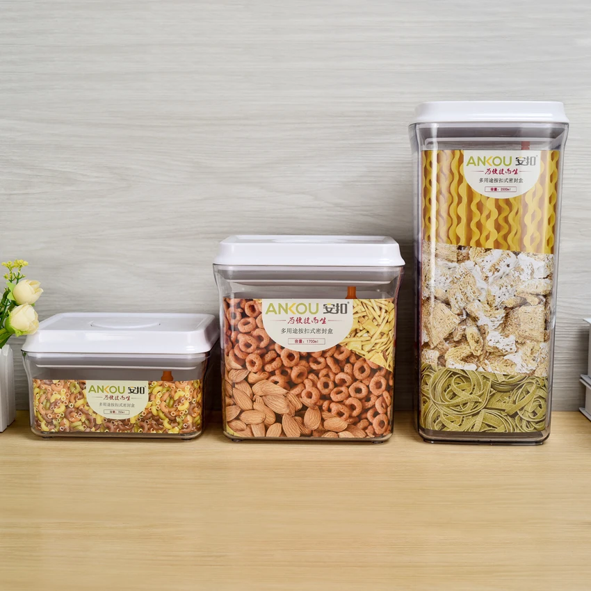 Ankou Kitchen Unique Design Stackable Airtight Dry Goods Food Storage Plastic Container Easy To Lock And Open Pop Canisters Set