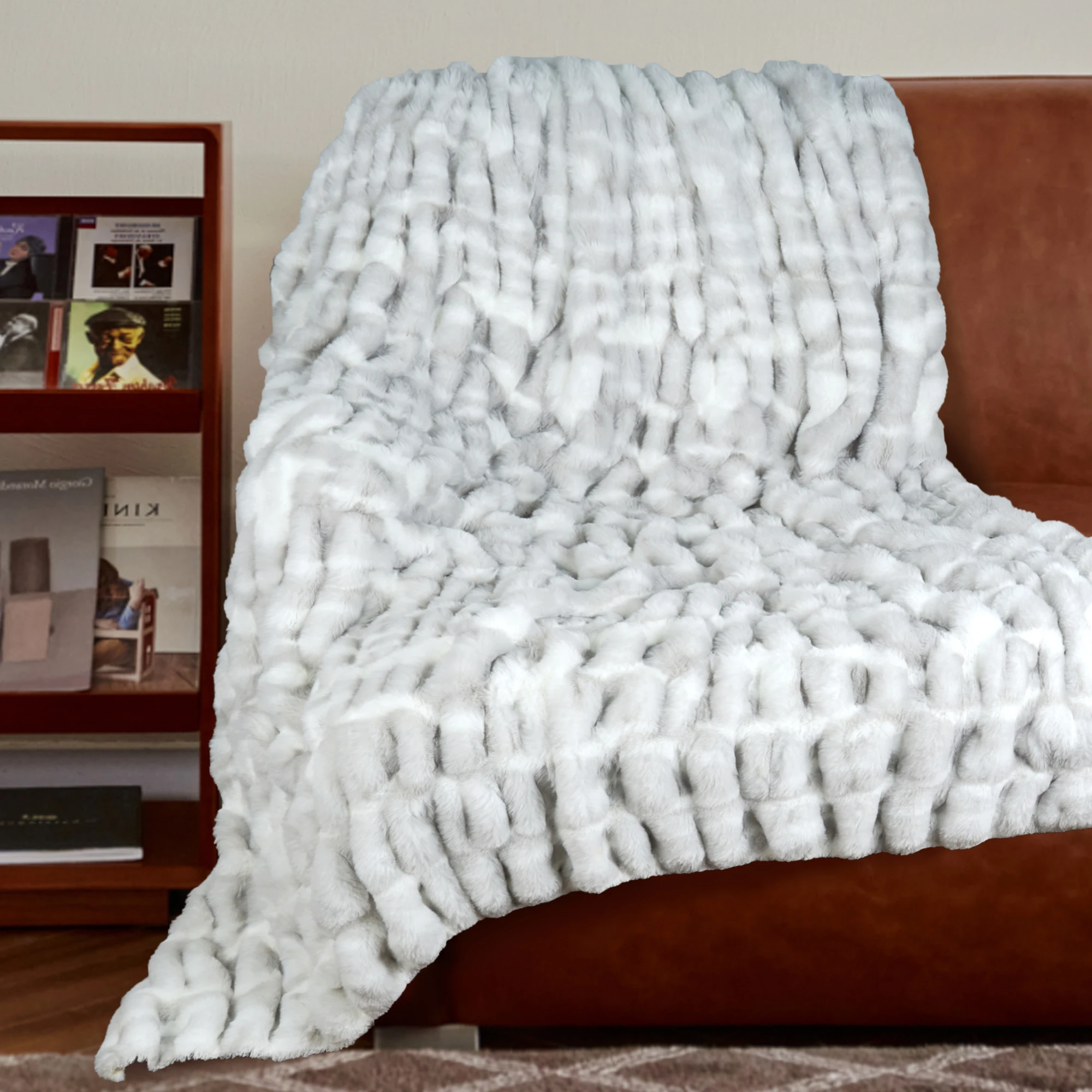 Aoyatex Extra Soft Elastic Tie Dyed Faux Fur Luxury Throw  Thick Ruched Plush  Blankets For Bed Sofa  Decor Winter