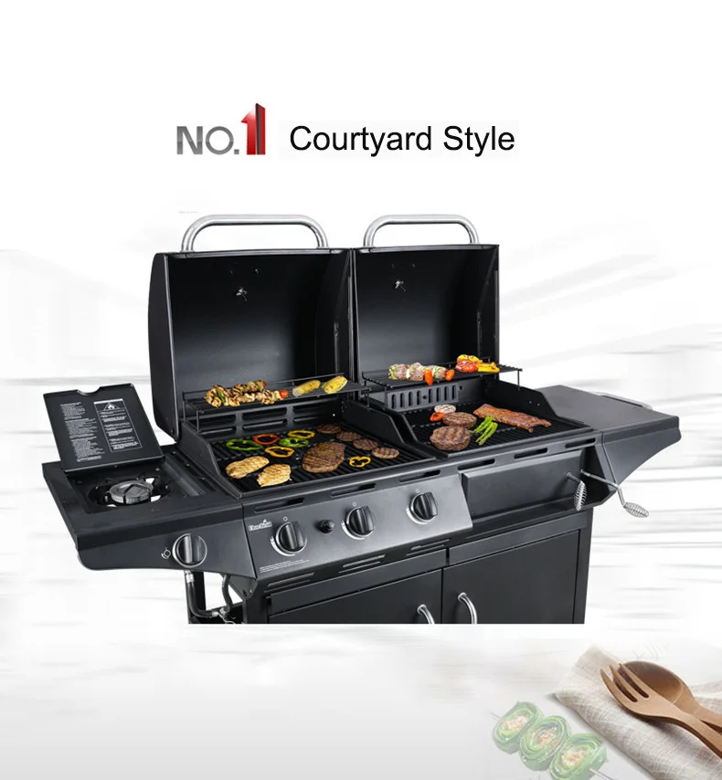 New Design Deluxe 3-Burner Liquid Propane Outdoor BBQ gas grill and Charcoal Combo Grills Patio Backyard Cooking