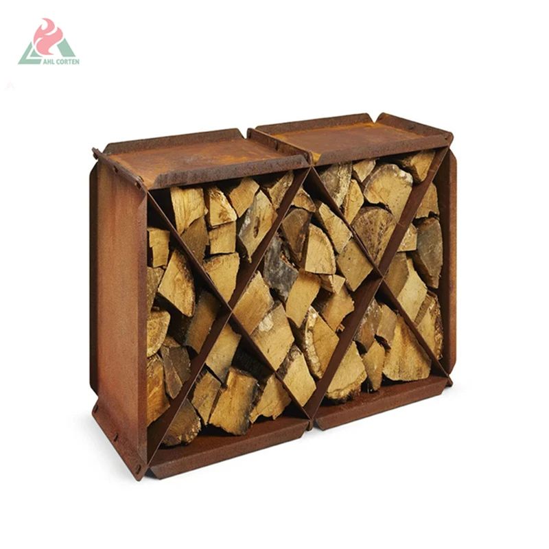 Outdoor round corten steel firewood storage for patio firewood log rack